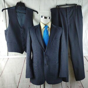 Vtg Walton Clothes By Scharff 42R 2 Button Deep Blue Pinstripe 3pc Suit 36x31 FF